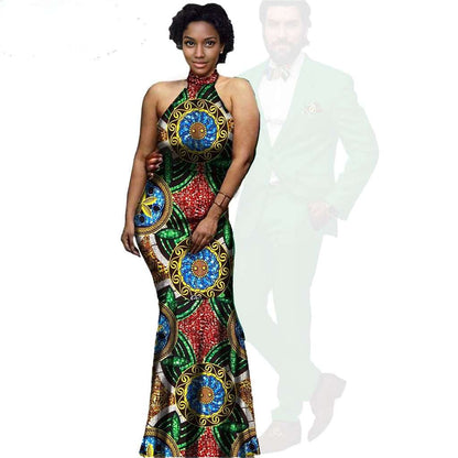 African Print Long Dresses Match Men Jackets and Pants Sets CC079-2