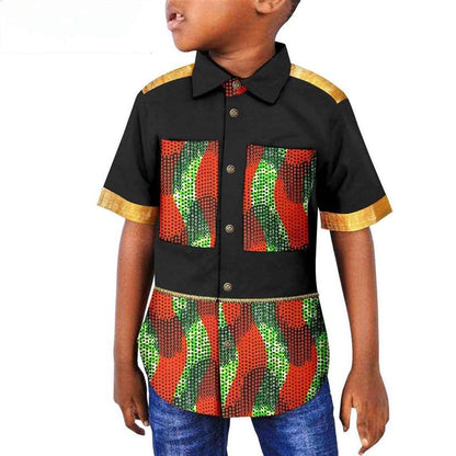 Dashiki Summer Boy Outfits Patchwork Print Top Shirt Outerwear