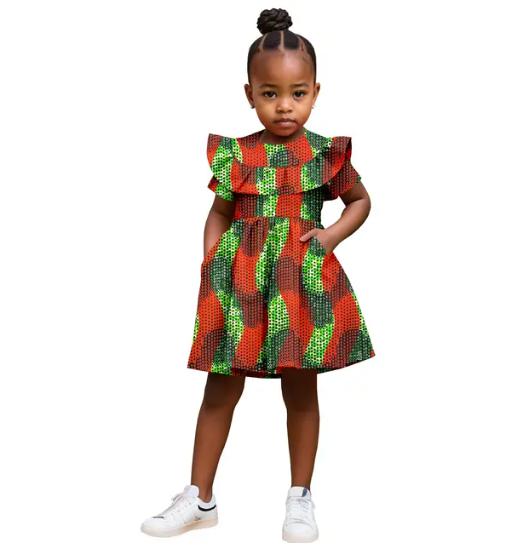 Girl African Clothes Print Dresses Ankara Outfits Summer Cotton