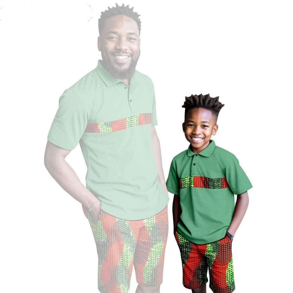 African Clothes Father and Son Print Shirt and Short Pant Sets FM001-1