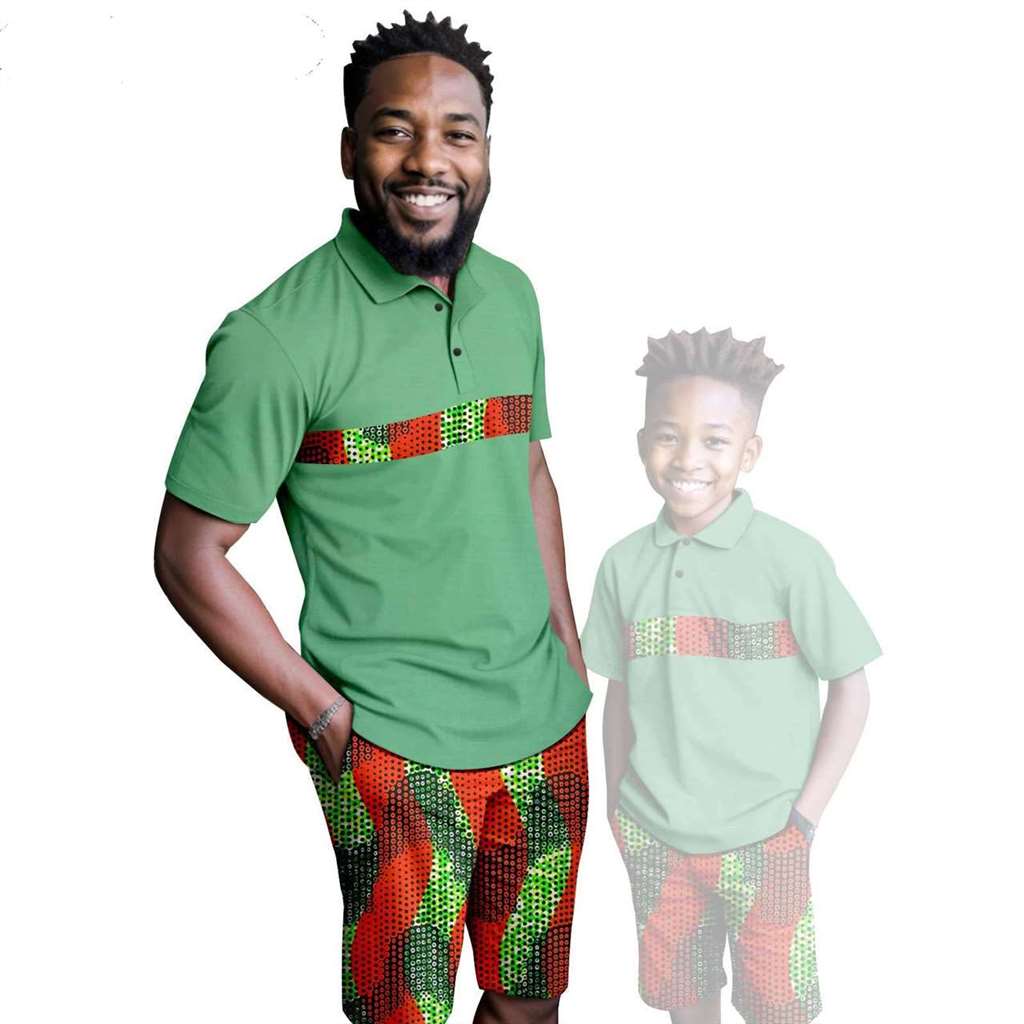 African Clothes Father and Son Print Shirt and Short Pant Sets FM001-1