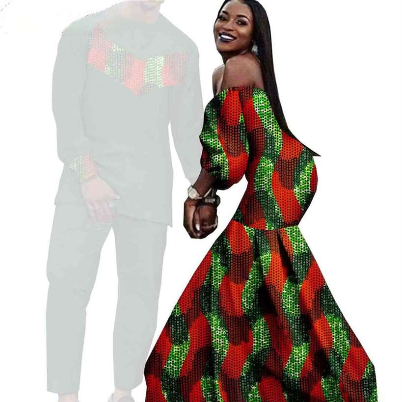 Couples African Dresses Women Print Long Match Men Sets CC005-2