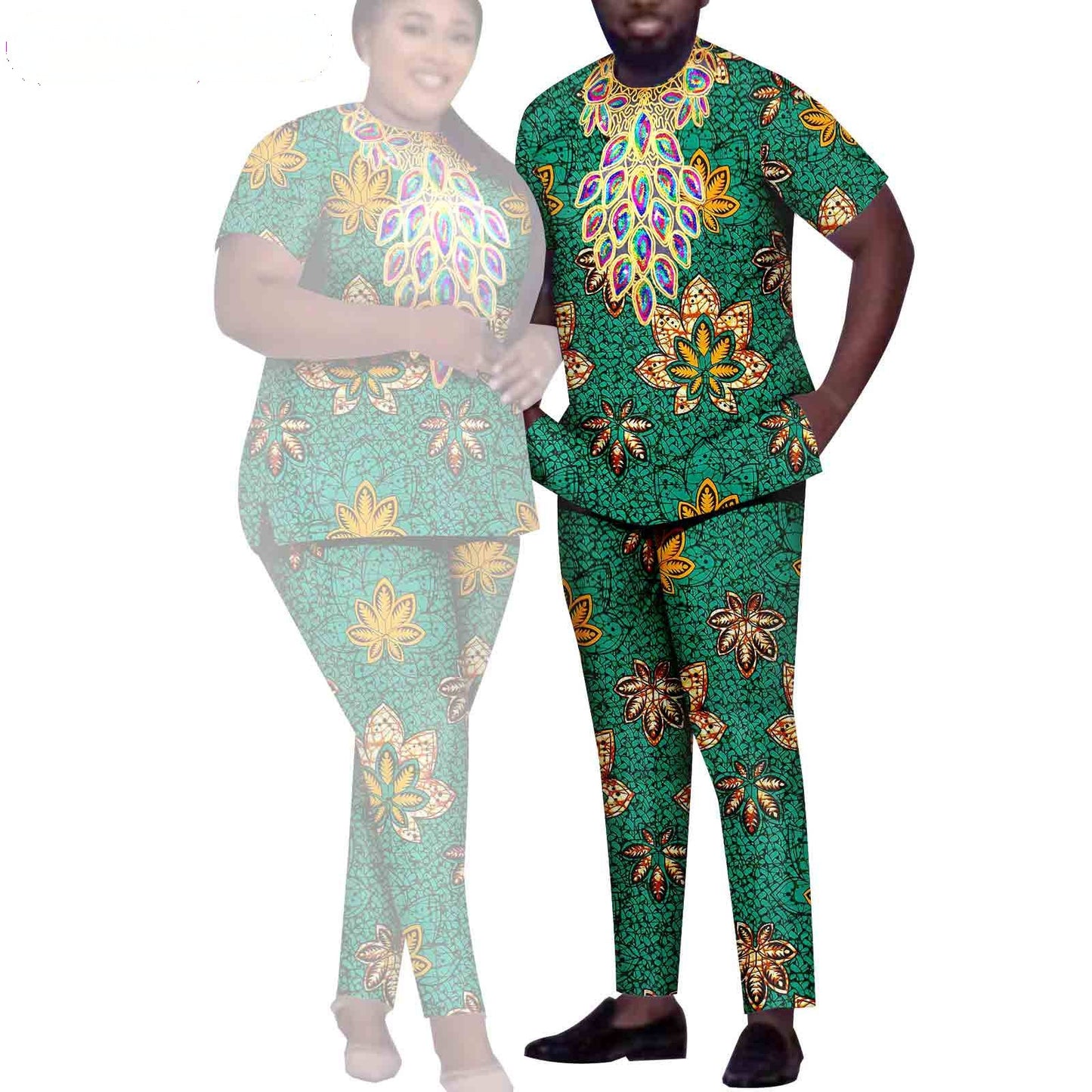 African Men Suits Patchwork Print Sets Match Women Outfits