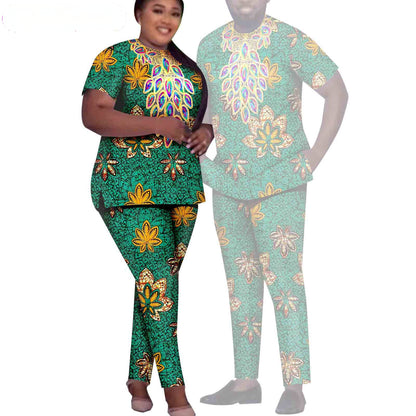 African Men Suits Patchwork Print Sets Match Women Outfits