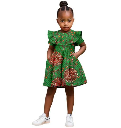 Girl African Clothes Print Dresses Ankara Outfits Summer Cotton