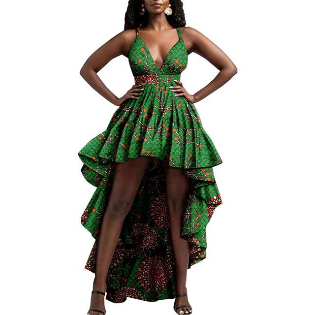 Women African Dresses Ankara Print Sexy Spaghetti Strap Maxi