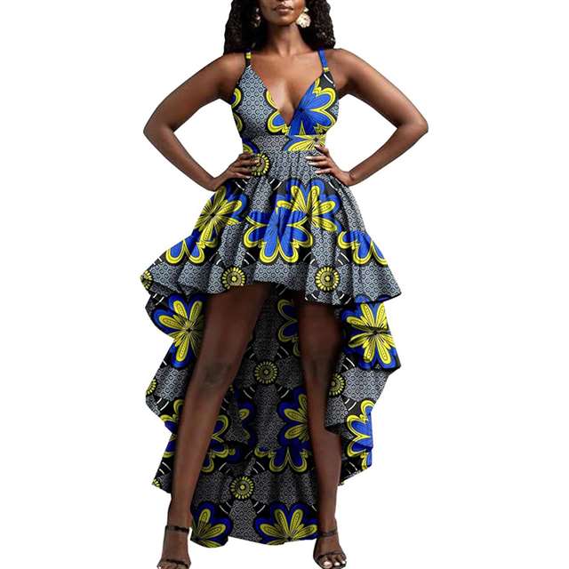 Women African Dresses Ankara Print Sexy Spaghetti Strap Maxi