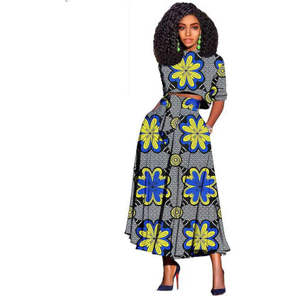 Women African Clothes Print Crop Top and Long Skirts Attire FMS008