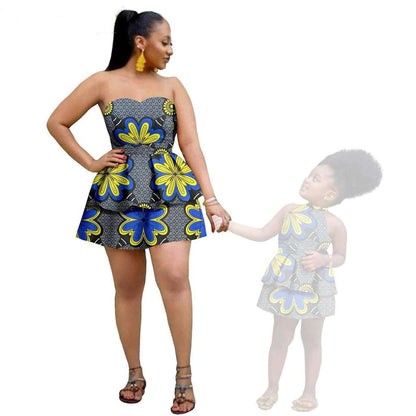 Women and Girls African Dresses Summer Cotton Ankara Outfits FM004-1