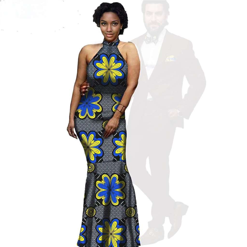 African Print Long Dresses Match Men Jackets and Pants Sets CC079-2