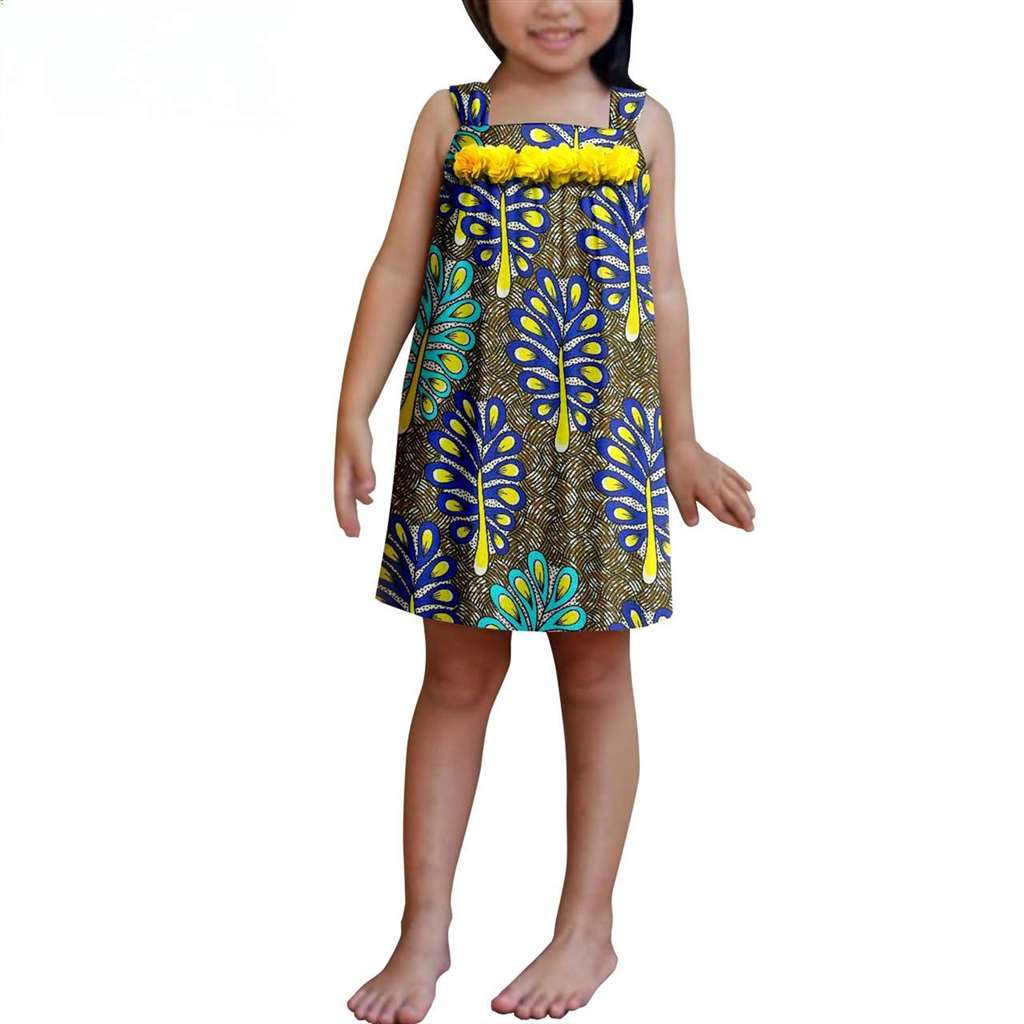 Summer Dashiki Girls Print Flower Knee-length Dresses Outerwear