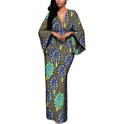 Women African Dresses V-Neck Maxi Dress Ankara Print Party Attire