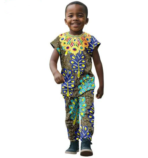 African Clothes for Kids Print Top Tee and Pant Sets KID005