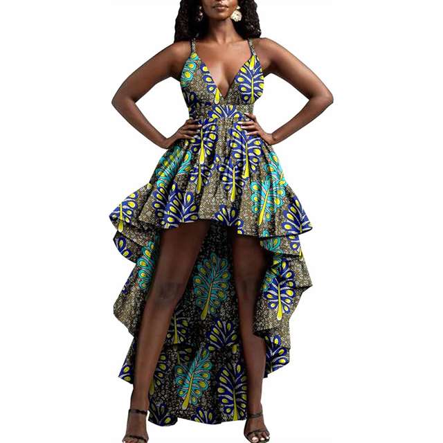 Women African Dresses Ankara Print Sexy Spaghetti Strap Maxi