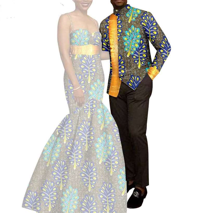 African Mermaid Print Dresses Match Men suits Sets CC049