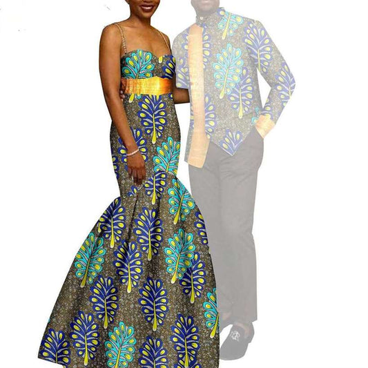 African Mermaid Print Dresses Match Men suits Sets CC049