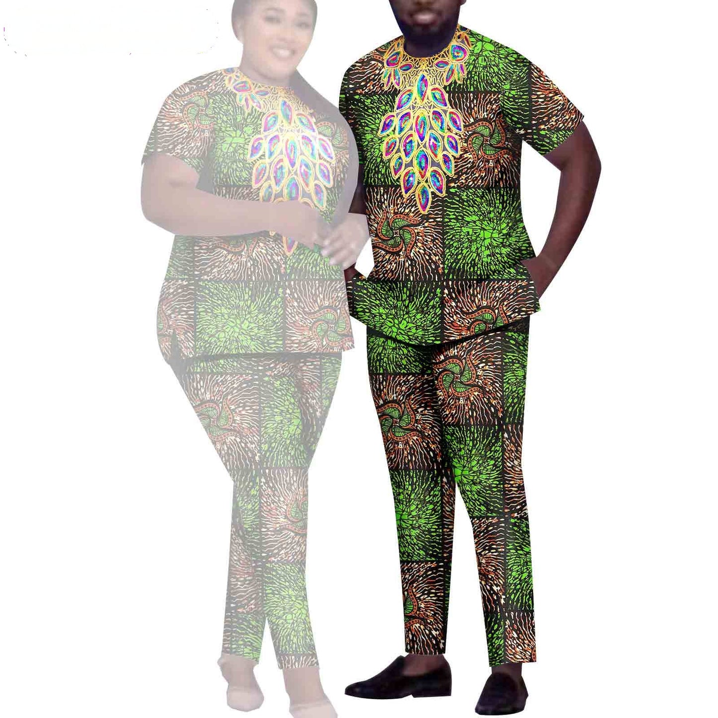 African Men Suits Patchwork Print Sets Match Women Outfits CC020-2