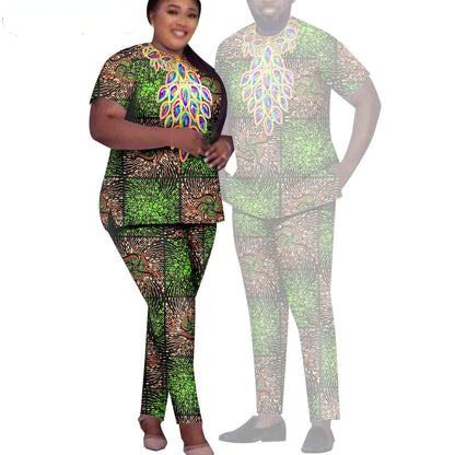 African Men Suits Patchwork Print Sets Match Women Outfits CC020-2