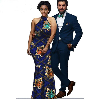 African Print Long Dresses Match Men Jackets and Pants Sets CC079-2