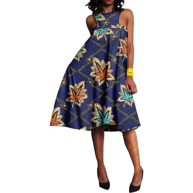 Women African Dresses Sleeveless Straight A-line Dress Casual Attire