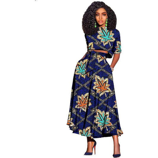 Women African Clothes Print Crop Top and Long Skirts Attire FMS008-1