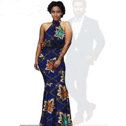 African Print Long Dresses Match Men Jackets and Pants Sets CC079-2