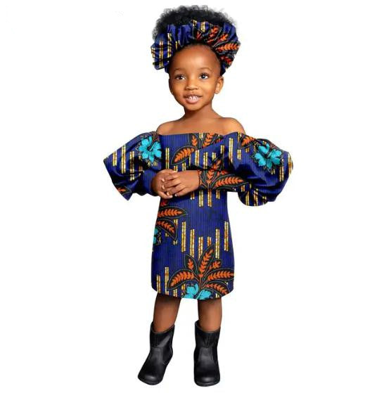 African Clothes for Girls Print Knee-length Dresses Outfits