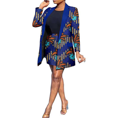 African Clothes for Women Print Coat and Mini Skirts Outfits