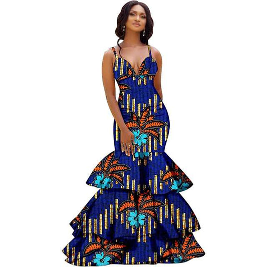 African Dresses Print V-Neck Long Maxi  Party Wedding DR024-1