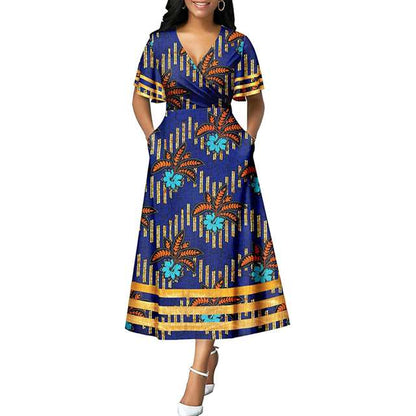 Women African Dresses Ankara Print Casual Straight Mini Dress Party