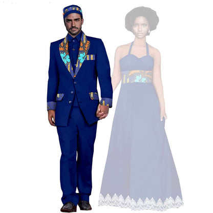 African Clothes Women Long Dresses Match Men Suits Sets CC052