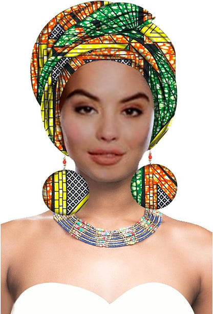 Women African Head wrap Nigerian Headtie with Match Earring