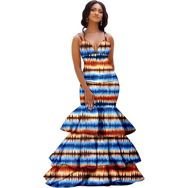 African Dresses Print V-Neck Long Maxi  Party Wedding DR024-1