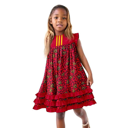 African Clothes Ankara Print A-line Dresses Sleeveless Ruffles Dress