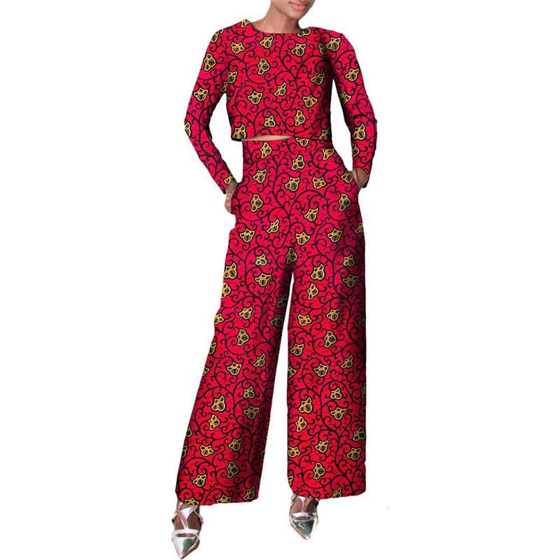 African Clothes Long Sleeve Shirt and Print Pants set