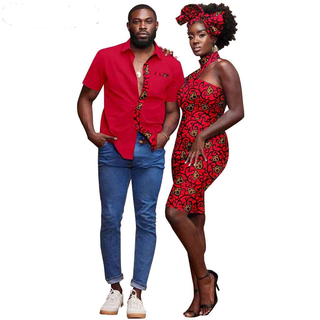 Couple African Clothes Dresses Headwrap Match Men Shirts CC023-3