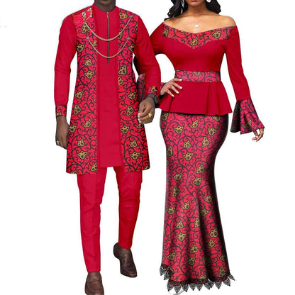 African Couple Clothes for Women Print Top Sets Match Men sets CC051