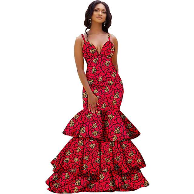 African Dresses Print V-Neck Long Maxi  Party Wedding DR024-1