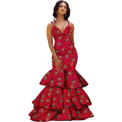 African Dresses Print V-Neck Long Maxi  Party Wedding DR024-1