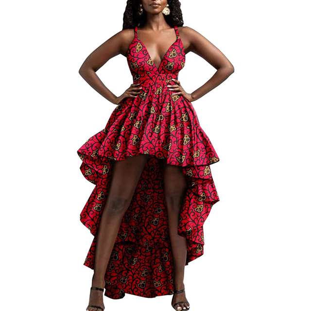 Women African Dresses Ankara Print Sexy Spaghetti Strap Maxi