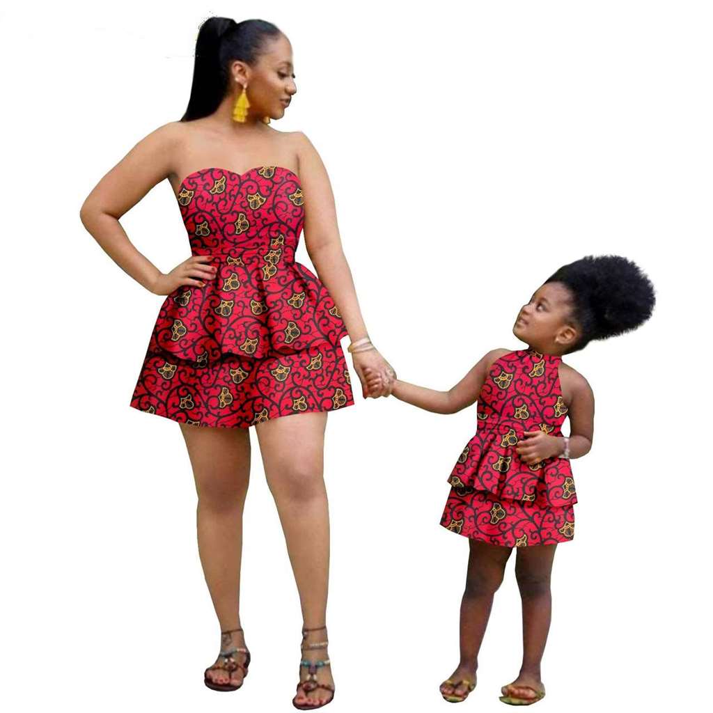 Women and Girls African Dresses Summer Cotton Ankara Outfits FM004-1