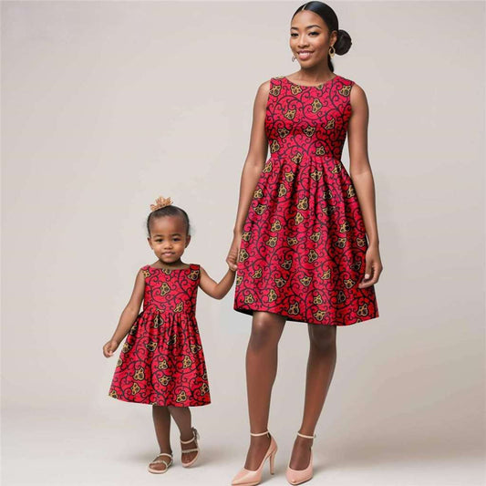 African Print Long Dresses for mom and daughters Outfits FM007-1