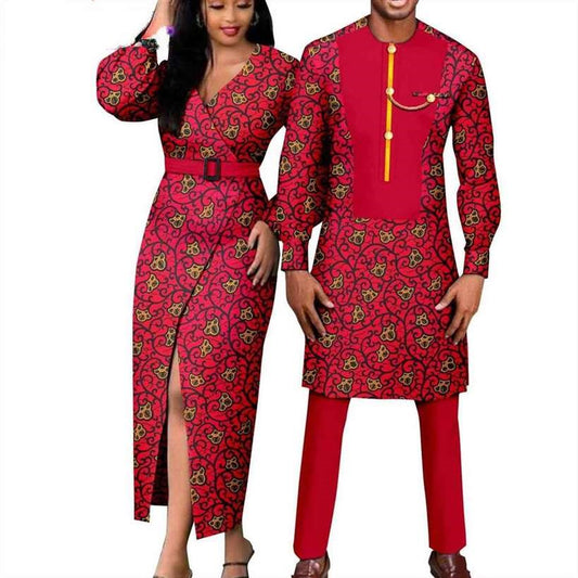 Men Long Top and Pant Sets Match Women Split Print Dresses CC088