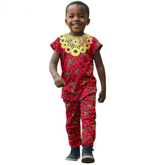 African Clothes for Kids Print Top Tee and Pant Sets KID005