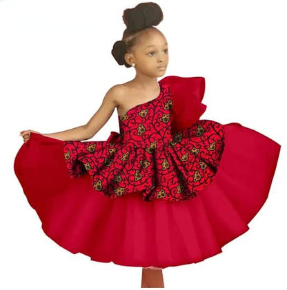 Kids African Clothes Ankara Print Voile Dresses Party