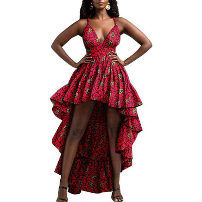 Women African Dresses Ankara Print Sexy Spaghetti Strap Maxi