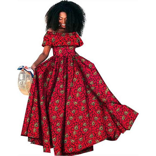 African Women Ankara Wax Print Long Dress High Waist Wedding