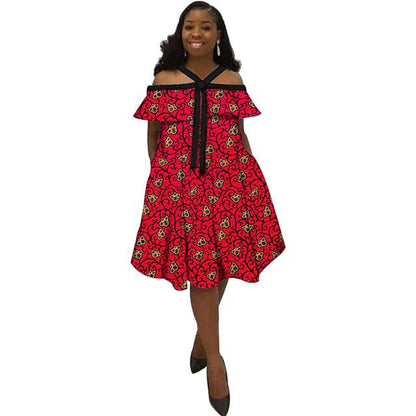 African Dress Ankara Print Ethnic Halter Dresses with Bow Tie