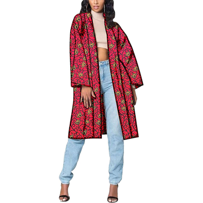 Women African Coat Open Front Long Blouse Ankara Print Jacket CJ005