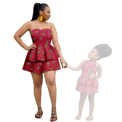 Women and Girls African Dresses Summer Cotton Ankara Outfits FM004-1